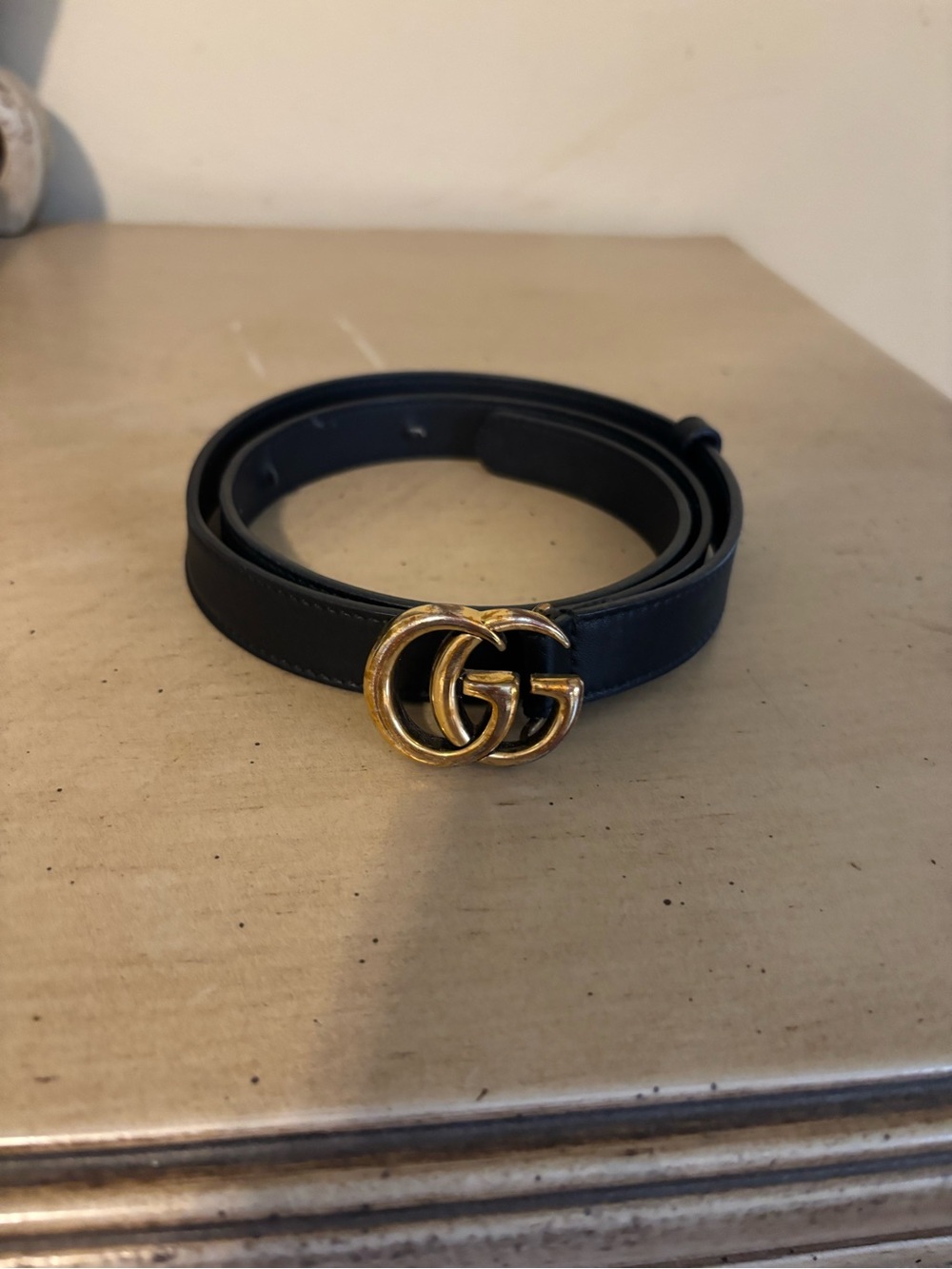 Gucci Black Leather Belt with Gold Double G Buckle
